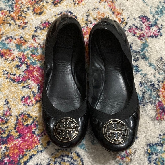 Black Patent Tory Burch Flats Shoes size 7 - Picture 1 of 8